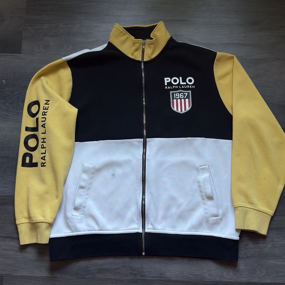 Polo Ralph Lauren Shield Crest Jacket Mens XL Color Block Spell Out Damaged READ